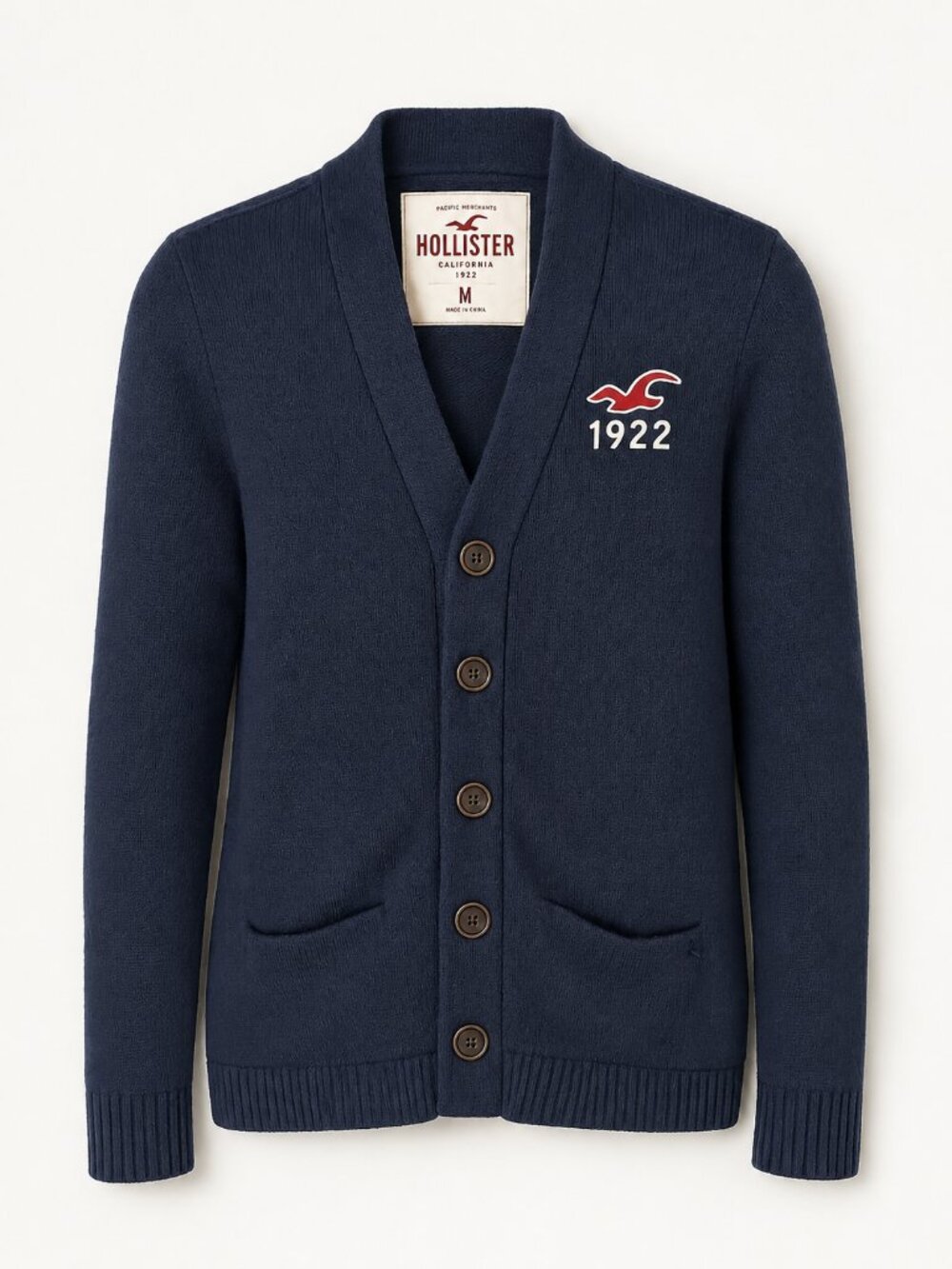 Hollister Navy Button Front Cardigan Sweater Men's Medium Wool Blend Preppy